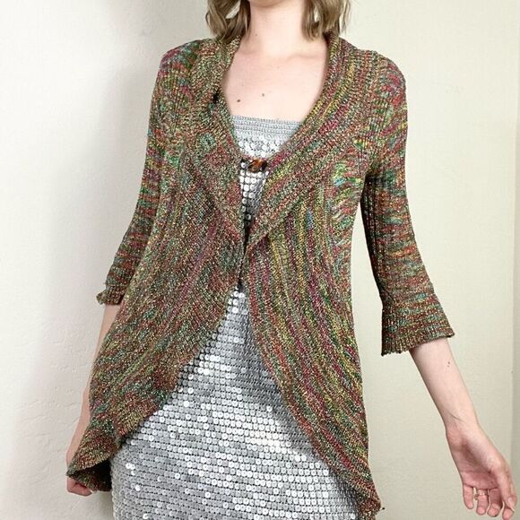 Vintage y2k Kessley Multicolor Rainbow Metallic Bell Sleeve Cardigan Sweater S - Picture 1 of 9